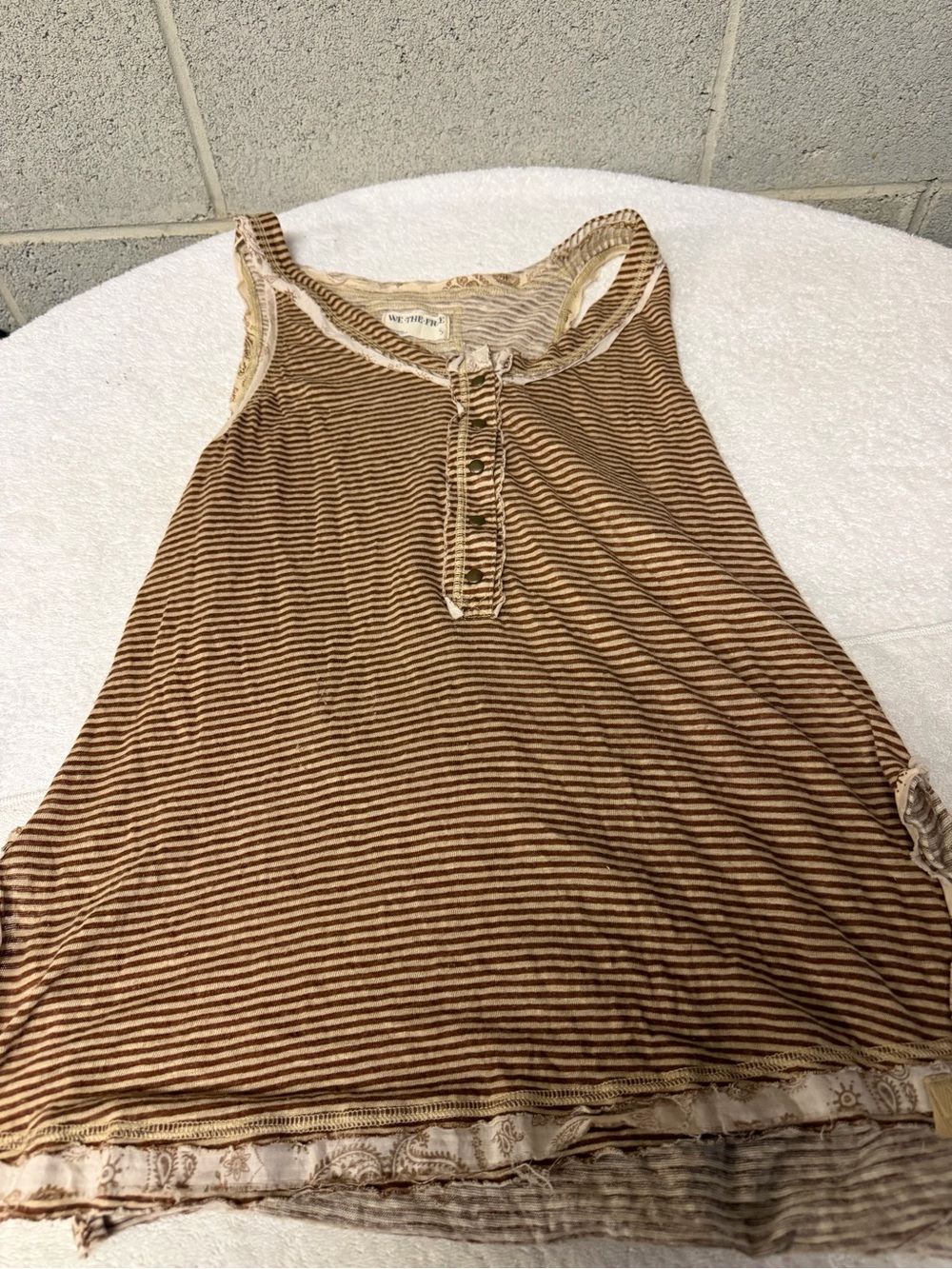 We the Free Striped Brown & Cream Women's Henley Tank Top Sz small